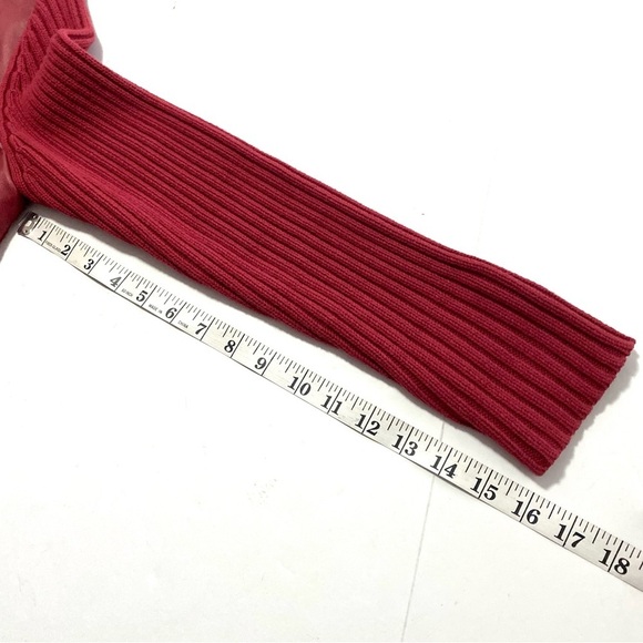 Red Leather Front Cotton Knit Sweater Back Large - Picture 14 of 14